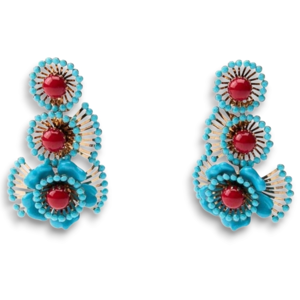 Zara Blue and Red Floral Earrings